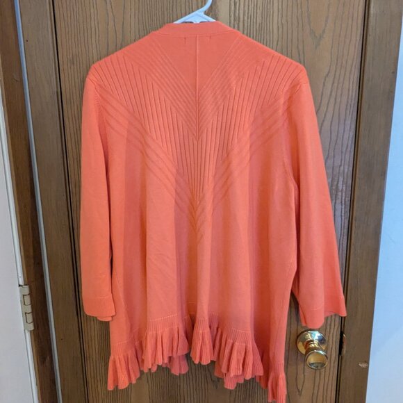 Roz and Ali Flutter Hem 3/4 Sleeve Cardigan Sweater with Stitched Detailing - 2X - Picture 4 of 4